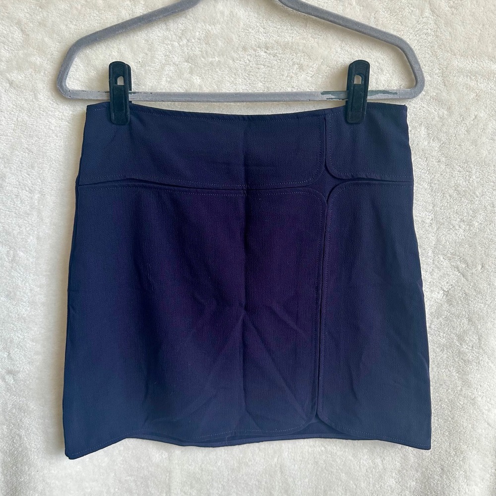 Max Studio Womens Navy Blue Topstitched‎ Faux Wrap Mini Skirt Size 4